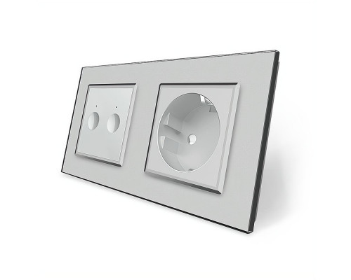 Сенсорный выключатель Sense 2 сенсора 1 розетка серый стекло Livolo (VL-C7FC2/FCTC16A-4IP)