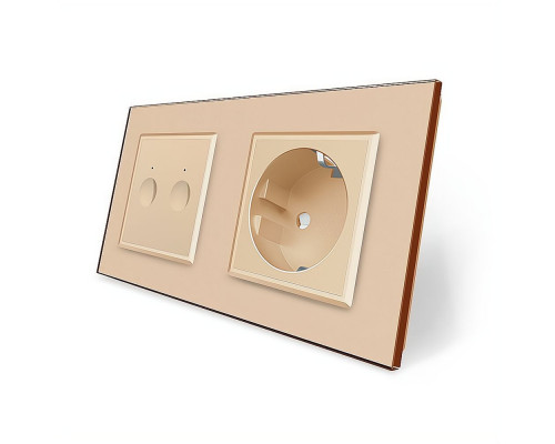 Сенсорный выключатель Sense 2 сенсора 1 розетка золотой стекло Livolo (VL-C7FC2/FCTC16A-4AP)