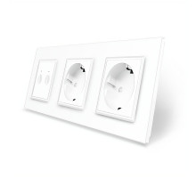Сенсорный выключатель Sense 2 сенсора 2 розетки белый стекло Livolo (VL-C7FC2/FCTC16A/FCTC16A-6WP)