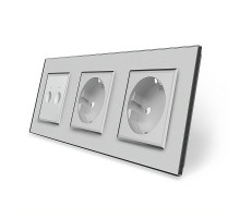 Сенсорный выключатель Sense 2 сенсора 2 розетки серый стекло Livolo (VL-C7FC2/FCTC16A/FCTC16A-6IP)