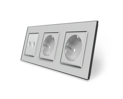 Сенсорный выключатель Sense 2 сенсора 2 розетки серый стекло Livolo (VL-C7FC2/FCTC16A/FCTC16A-6IP)