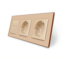 Сенсорный выключатель Sense 2 сенсора 2 розетки золотой стекло Livolo (VL-C7FC2/FCTC16A/FCTC16A-6AP)