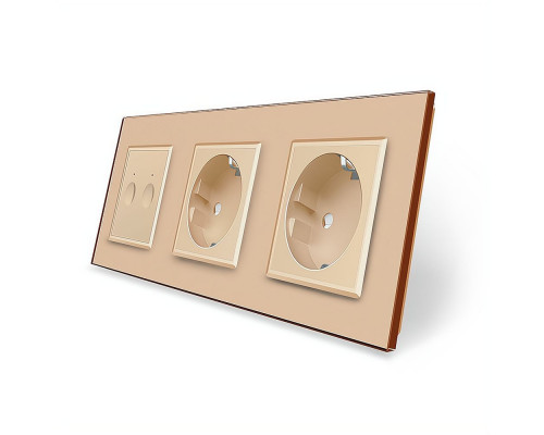 Сенсорный выключатель Sense 2 сенсора 2 розетки золотой стекло Livolo (VL-C7FC2/FCTC16A/FCTC16A-6AP)