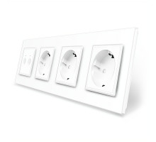 Сенсорный выключатель Sense 2 сенсора 3 розетки белый стекло Livolo (VL-C7FC2/FCTC16A/FCTC16A/FCTC16A-8WP)