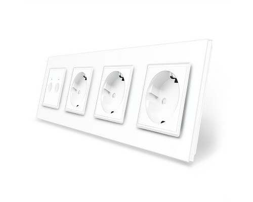 Сенсорный выключатель Sense 2 сенсора 3 розетки белый стекло Livolo (VL-C7FC2/FCTC16A/FCTC16A/FCTC16A-8WP)