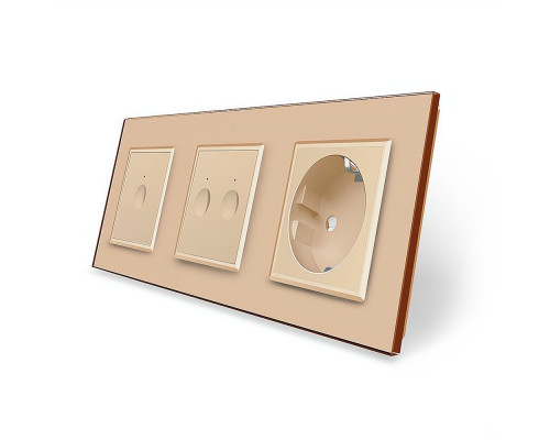 Сенсорный выключатель Sense 3 сенсора (1-2) 1 розетка золотой стекло Livolo (VL-C7FC1/FC2/FCTC16A-6AP)