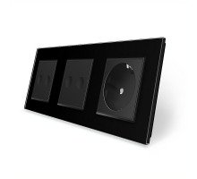 Сенсорный выключатель Sense 4 сенсора (2-2) 1 розетка черный стекло Livolo (VL-C7FC2/FC2/FCTC16A-6BP)