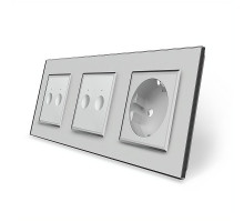 Сенсорный выключатель Sense 4 сенсора (2-2) 1 розетка серый стекло Livolo (VL-C7FC2/FC2/FCTC16A-6IP)