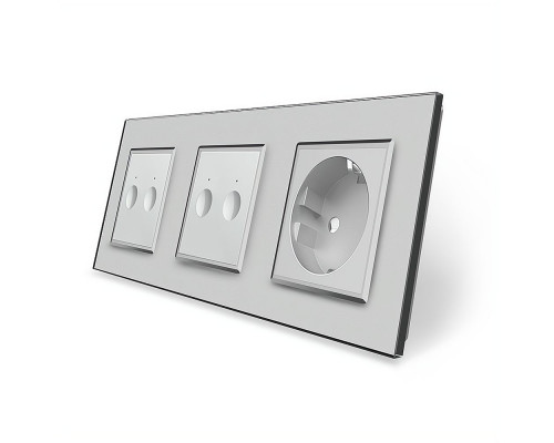 Сенсорный выключатель Sense 4 сенсора (2-2) 1 розетка серый стекло Livolo (VL-C7FC2/FC2/FCTC16A-6IP)