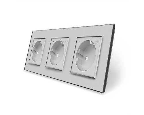 Трехместная умная розетка ZigBee с заземлением серый Livolo (VL-C7FCTC16AZ-6IP)