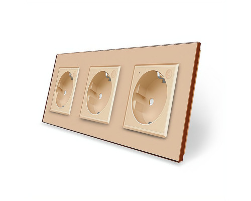 Трехместная умная розетка ZigBee с заземлением золотой Livolo (VL-C7FCTC16AZ-6AP)