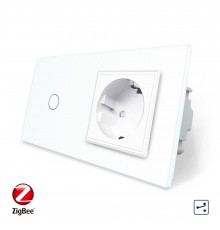 Умный сенсорный проходной выключатель 1 сенсор 1 розетка белый стекло Livolo (VL-C701SZ/C7C1EU-11)