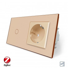 Умный сенсорный проходной выключатель 1 сенсор 1 розетка золотой стекло Livolo (VL-C701SZ/C7C1EU-13)