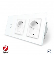 Умный сенсорный проходной выключатель 1 сенсор 2 розетки белый стекло Livolo (VL-C701SZ/C7C2EU-11)