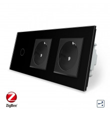 Умный сенсорный проходной выключатель 1 сенсор 2 розетки черный стекло Livolo (VL-C701SZ/C7C2EU-12)