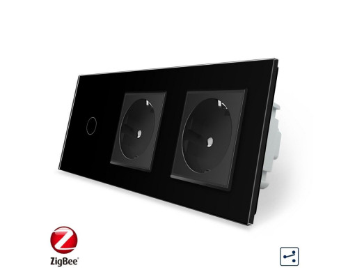 Умный сенсорный проходной выключатель 1 сенсор 2 розетки черный стекло Livolo (VL-C701SZ/C7C2EU-12)