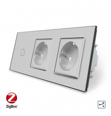 Умный сенсорный проходной выключатель 1 сенсор 2 розетки серый стекло Livolo (VL-C701SZ/C7C2EU-15)