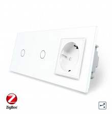 Умный сенсорный проходной выключатель 2 сенсора (1-1) 1 розетка белый стекло Livolo (VL-C701SZ/C701SZ/C7C1EU-11)