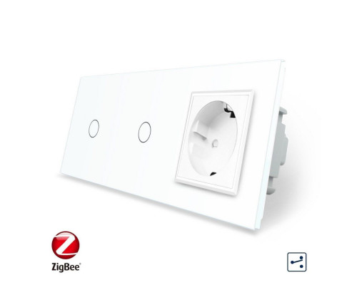 Умный сенсорный проходной выключатель 2 сенсора (1-1) 1 розетка белый стекло Livolo (VL-C701SZ/C701SZ/C7C1EU-11)