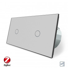 Умный сенсорный проходной выключатель 2 сенсора (1-1) серый стекло Livolo (VL-C701SZ/C701SZ-15)