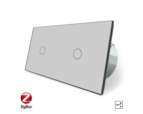 Умный сенсорный проходной выключатель 2 сенсора (1-1) серый стекло Livolo (VL-C701SZ/C701SZ-15)