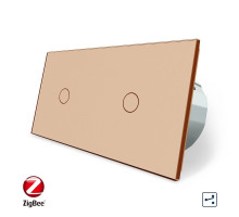 Умный сенсорный проходной выключатель 2 сенсора (1-1) золотой стекло Livolo (VL-C701SZ/C701SZ-13)