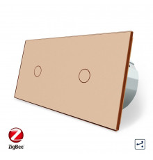 Умный сенсорный проходной выключатель 2 сенсора (1-1) золотой стекло Livolo (VL-C701SZ/C701SZ-13)