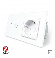 Умный сенсорный проходной выключатель 2 сенсора 1 розетка белый стекло Livolo (VL-C702SZ/C7C1EU-11)