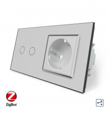 Умный сенсорный проходной выключатель 2 сенсора 1 розетка серый стекло Livolo (VL-C702SZ/C7C1EU-15)