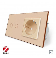 Умный сенсорный проходной выключатель 2 сенсора 1 розетка золотой стекло Livolo (VL-C702SZ/C7C1EU-13)