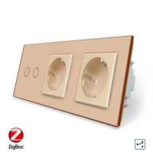 Умный сенсорный проходной выключатель 2 сенсора 2 розетки золотой стекло Livolo (VL-C702SZ/C7C2EU-13)