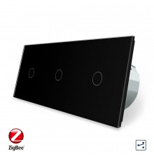 Умный сенсорный проходной выключатель 3 сенсора (1-1-1) черный стекло Livolo (VL-C703SZ-12)