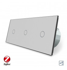 Умный сенсорный проходной выключатель 3 сенсора (1-1-1) серый стекло Livolo (VL-C703SZ-15)