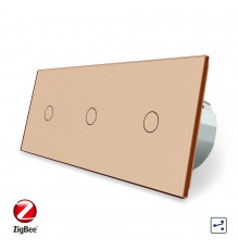 Умный сенсорный проходной выключатель 3 сенсора (1-1-1) золотой стекло Livolo (VL-C703SZ-13)