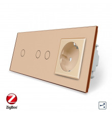 Умный сенсорный проходной выключатель 3 сенсора (1-2) 1 розетка золотой стекло Livolo (VL-C701SZ/C702SZ/C7C1EU-13)