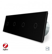 Умный сенсорный проходной выключатель 4 сенсора (1-1-1-1) черный стекло Livolo (VL-C704SZ-12)