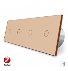 Умный сенсорный проходной выключатель 4 сенсора (1-1-1-1) золотой стекло Livolo (VL-C704SZ-13)