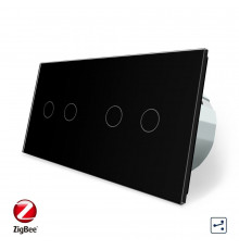 Умный сенсорный проходной выключатель 4 сенсора (2-2) черный стекло Livolo (VL-C702SZ/C702SZ-12)
