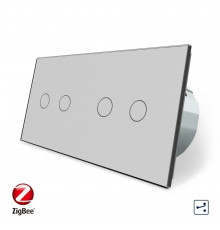 Умный сенсорный проходной выключатель 4 сенсора (2-2) серый стекло Livolo (VL-C702SZ/C702SZ-15)