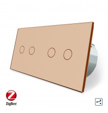 Умный сенсорный проходной выключатель 4 сенсора (2-2) золотой стекло Livolo (VL-C702SZ/C702SZ-13)