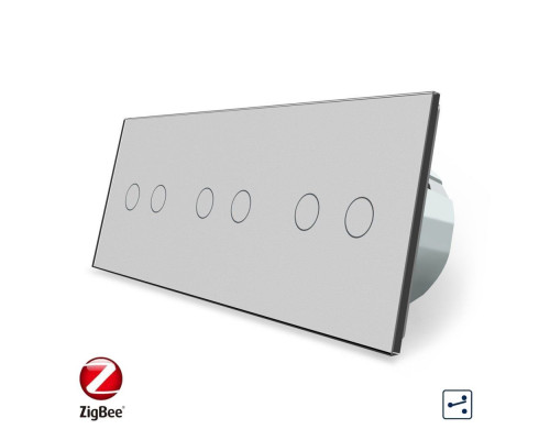 Умный сенсорный проходной выключатель 6 сенсоров (2-2-2) серый стекло Livolo (VL-C706SZ-15)