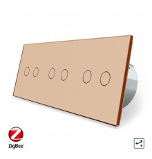 Умный сенсорный проходной выключатель 6 сенсоров (2-2-2) золотой стекло Livolo (VL-C706SZ-13)