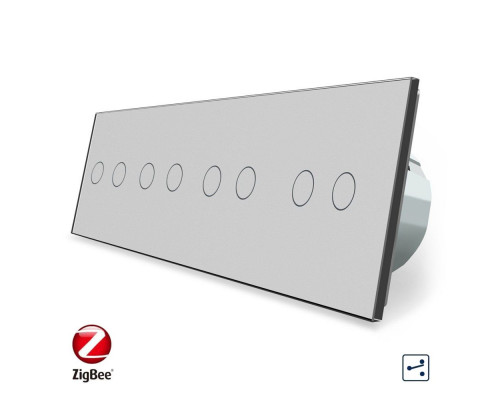 Умный сенсорный проходной выключатель 8 сенсоров (2-2-2-2) серый стекло Livolo (VL-C708SZ-15)