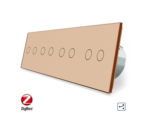 Умный сенсорный проходной выключатель 8 сенсоров (2-2-2-2) золотой стекло Livolo (VL-C708SZ-13)