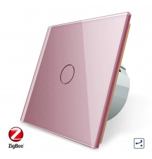 Умный сенсорный проходной ZigBee выключатель 1 сенсор розовый стекло Livolo (VL-C701SZ-17)