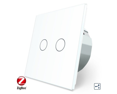Умный сенсорный проходной ZigBee выключатель 2 сенсора белый стекло Livolo (VL-C702SZ-11)