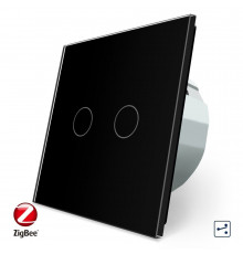 Умный сенсорный проходной ZigBee выключатель 2 сенсора черный стекло Livolo (VL-C702SZ-12)