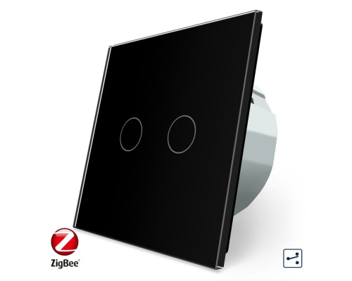 Умный сенсорный проходной ZigBee выключатель 2 сенсора черный стекло Livolo (VL-C702SZ-12)