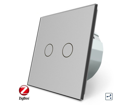 Умный сенсорный проходной ZigBee выключатель 2 сенсора серый стекло Livolo (VL-C702SZ-15)