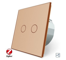 Умный сенсорный проходной ZigBee выключатель 2 сенсора золото стекло Livolo (VL-C702SZ-13)